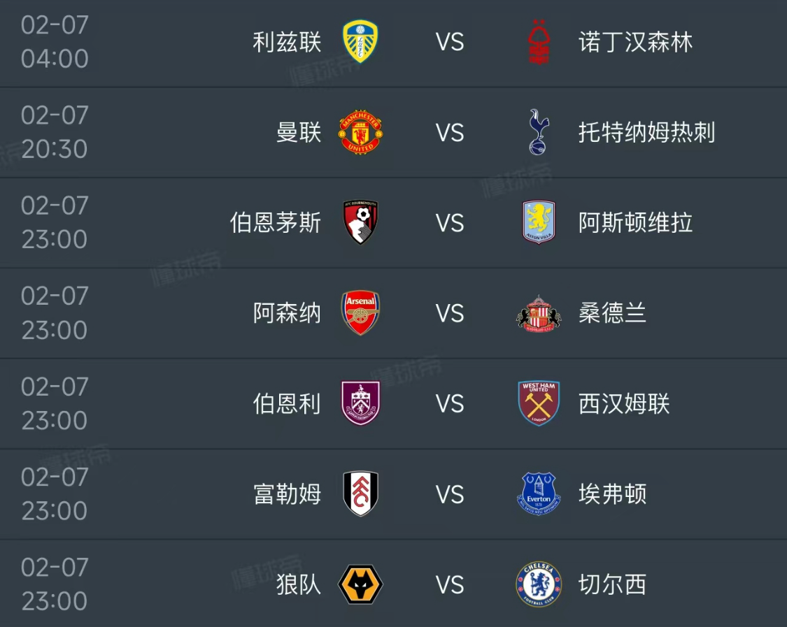 hth-英超第25轮明天2月7日赛程:曼联PK热刺,阿森纳PK桑德兰